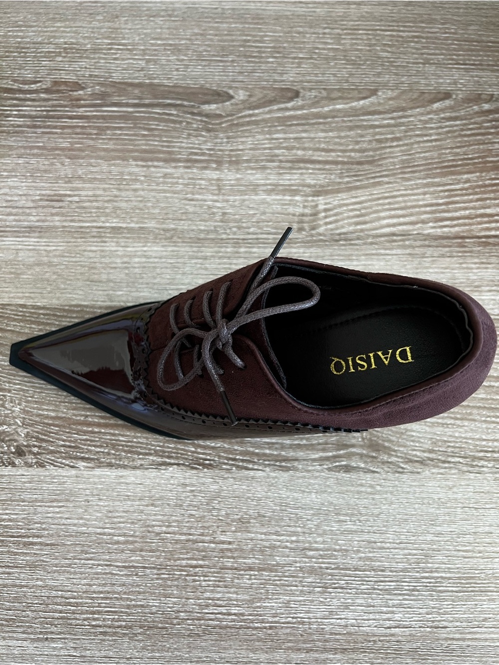 Brown Pointed Lace-Up Block Heel Oxfords - Picture 6 of 6